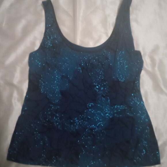 Alex Evenings women's formal tank top sizeM blue sequence sexy prom wear boho - Picture 2 of 7